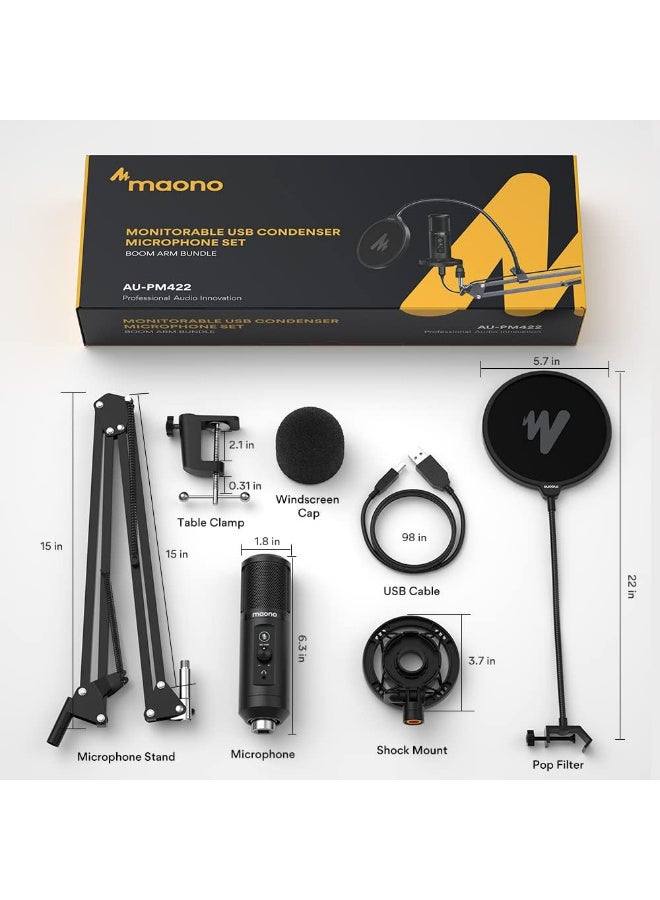 Maono AU-PM422 Podcast USB Microphone Plug & Play Black - Image 4